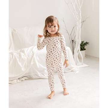 AVAUMA Baby Boys Girls Pajama Set 6M-7T Kids Cute Toddler Snug fit Pattern Design Pjs Cotton Sleepwear Flower Pattern (Daily.Ivory.JS)
