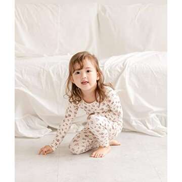 AVAUMA Baby Boys Girls Pajama Set 6M-7T Kids Cute Toddler Snug fit Pattern Design Pjs Cotton Sleepwear Flower Pattern (Daily.Ivory.JS)