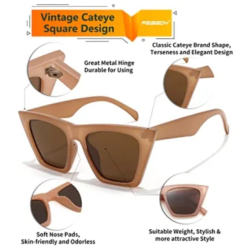 Stylish FEISEDY Vintage Cat Eye Sunglasses with UV Protection