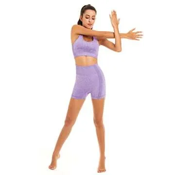 Toplook Women Seamless Yoga Workout Set 2 Piece Outfits Gym Shorts Sports Bra (Violet, Small)