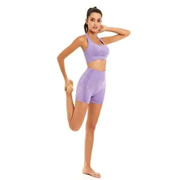 Toplook Women Seamless Yoga Workout Set 2 Piece Outfits Gym Shorts Sports Bra (Violet, Small)
