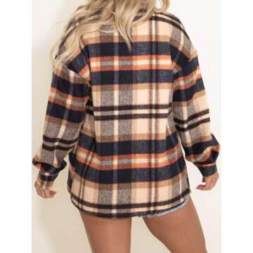 AUTOMET Womens Fall Outfits Fashion Clothes Shackets Flannel Plaid Button Down Long Sleeve Shirts Jackets Orangeblack S