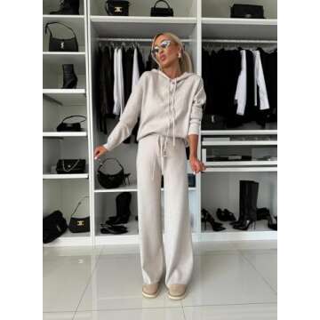 ZIZERY Womens Sweat Set 2 Piece Lounge Sets Comfort Hoodie Wide Leg Pants Matching Sweatsuits(Apricot,M)