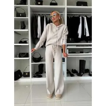 ZIZERY Womens Sweat Set 2 Piece Lounge Sets Comfort Hoodie Wide Leg Pants Matching Sweatsuits(Apricot,M)