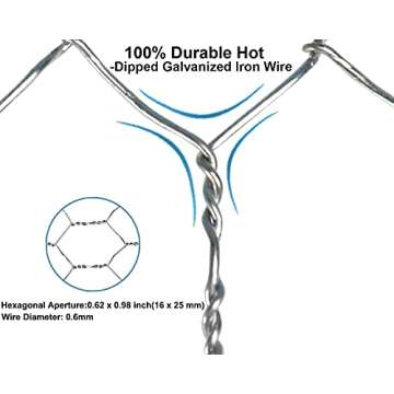 UWIOFF Chicken Wire Fence, 3 Sheets Floral Chicken Wire, Chicken Wire for Crafts, Galvanized Hexagonal Chicken Wire Fencing 13.7'' x 39.3'' x 0.63'' Mesh with Gloves and Cutting Pliers - 10 Feet