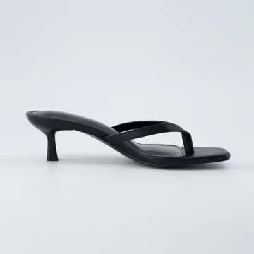 CUSHIONAIRE Women's Miami Kitten heel thong sandals +Memory Foam, Wide Widths Available, Smooth Black 6.5