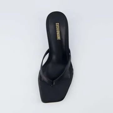 CUSHIONAIRE Women's Miami Kitten heel thong sandals +Memory Foam, Wide Widths Available, Smooth Black 6.5