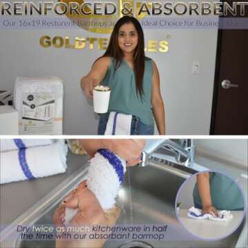 GOLD TEXTILES 60 PC New Cotton Blend White Restaurant Bar Mops Kitchen Towels 28oz (5 Dozen) (60, Blue Stripe)