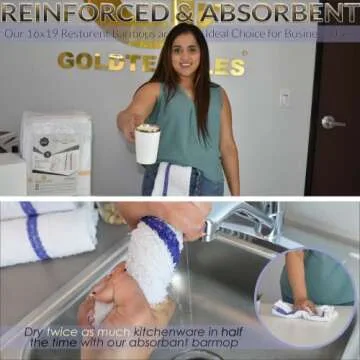 GOLD TEXTILES 60 PC New Cotton Blend White Restaurant Bar Mops Kitchen Towels 28oz (5 Dozen) (60, Blue Stripe)