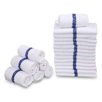 GOLD TEXTILES 60 PC New Cotton Blend White Restaurant Bar Mops Kitchen Towels 28oz (5 Dozen) (60, Blue Stripe)
