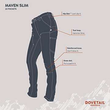 Dovetail Workwear Maven Slim Cargo Pants for Women, Slim Leg Fit, 10 Functional Pockets, Heathered B...