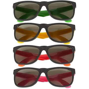 BLUE PANDA Retro Party Bulk Sunglasses for 80s & 90s Birthday Favors, 48-Pack in 4 Neon Colors, Adult Sunglasses