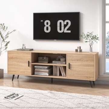 AUXSOUL 70 Inch Mid Century Modern TV Stand for 75 Inch TV, Wood TV Stand with Storage, Entertainmen...