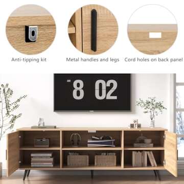 AUXSOUL 70 Inch Mid Century Modern TV Stand for 75 Inch TV, Wood TV Stand with Storage, Entertainment Center for Living Room Bedroom, TV Media Console, Oak