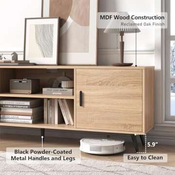 AUXSOUL 70 Inch Mid Century Modern TV Stand for 75 Inch TV, Wood TV Stand with Storage, Entertainment Center for Living Room Bedroom, TV Media Console, Oak