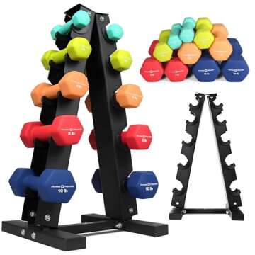 Fitness Republic Neoprene Workout Dumbbells 5 Pairs (2,4,6,8,10)LB + 5 Tier Rack- Non Slip, Anti Rol...