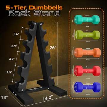 Fitness Republic Neoprene Workout Dumbbells 5 Pairs (2,4,6,8,10)LB + 5 Tier Rack- Non Slip, Anti Roll Exercise & Fitness Dumbbells Combo - 2.00MM Thick Rack with 230 LB Capacity - Ideal for Home and