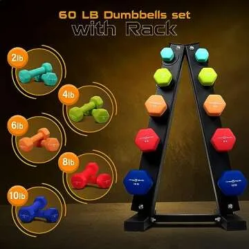 Fitness Republic Neoprene Workout Dumbbells 5 Pairs (2,4,6,8,10)LB + 5 Tier Rack- Non Slip, Anti Roll Exercise & Fitness Dumbbells Combo - 2.00MM Thick Rack with 230 LB Capacity - Ideal for Home and