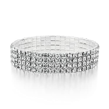 Zealmer 4 Row Rhinestone Stretch Bracelets - Elegant Bling for Women