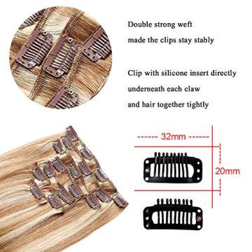 Straight Clip in Human Hair Extensions Full Head Double Weft Brazilian Virgin Hair 8pcs 100g 17Clips (12/613, 100g-14inch)