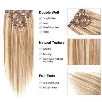Straight Clip in Human Hair Extensions Full Head Double Weft Brazilian Virgin Hair 8pcs 100g 17Clips (12/613, 100g-14inch)