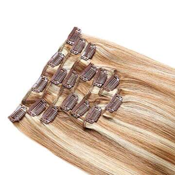 Straight Clip in Human Hair Extensions Full Head Double Weft Brazilian Virgin Hair 8pcs 100g 17Clips (12/613, 100g-14inch)