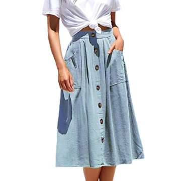 Naggoo Midi Skirt for Women High Waisted Summer Button Weekend Skirt Fashion Clothes Light Blue Medi...