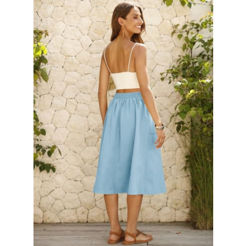 Naggoo Midi Skirt for Women High Waisted Summer Button Weekend Skirt Fashion Clothes Light Blue Medium