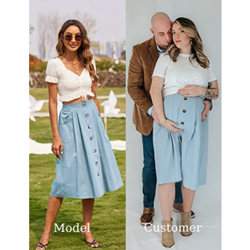 Naggoo Midi Skirt for Women High Waisted Summer Button Weekend Skirt Fashion Clothes Light Blue Medium