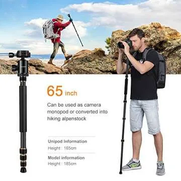 K&F Concept TC2534 66 inch Professional Carbon Fiber Camera Tripod Lightweight Portable with Monopod for DSLR Cameras