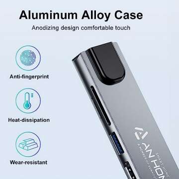 AnHome USB C Hub Ethernet HDMI 4K Adapter, 8-in-1 Multiport Dock USB-C to RJ45 Ethernet USB 3.0 SD/T...