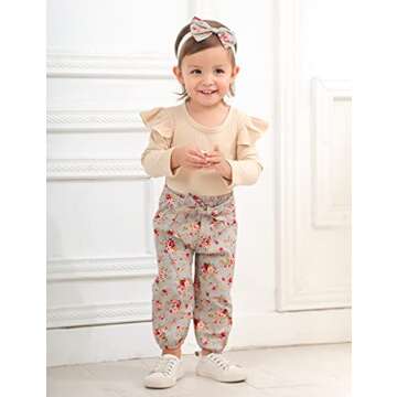 KANGKANG Baby Girl Clothes Ribbed Romper & Floral Pants
