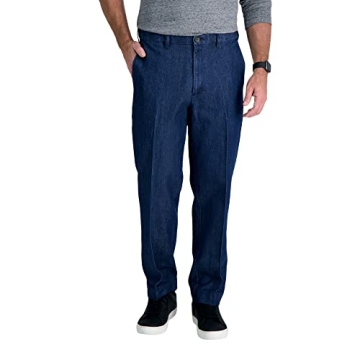 Haggar Men's Casual Classic Fit Denim Trouser - Big & Tall Sizes, Comfort Stretch Pants