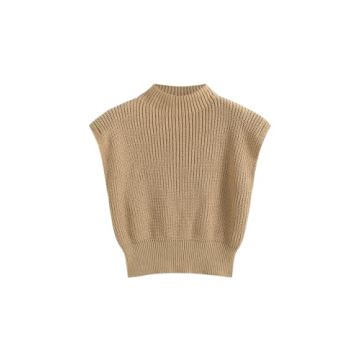 CIDER Women's Mock Neck Sleeveless Sweater Tops Cap Sleeve Sweater Vests Tank Tops: Camel, M