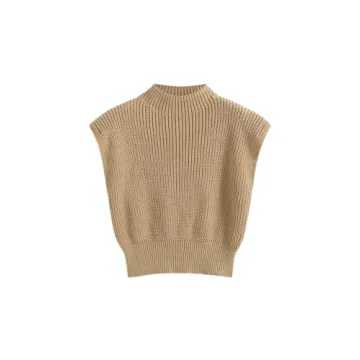 CIDER Women's Mock Neck Sleeveless Sweater Tops Cap Sleeve Sweater Vests Tank Tops: Camel, M