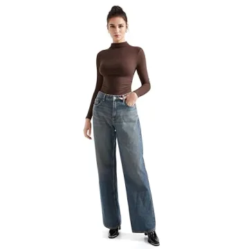 SUUKSESS Women Ribbed Modal Long Sleeve Casual Tops High Neck Going Out Trendy T Shirts (Brown,M)