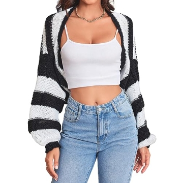GORGLITTER Women's Color Block Striped Bolero Shrug Sweater Long Sleeve Open Front Crop Cardigan Top...