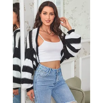 GORGLITTER Women's Color Block Striped Bolero Cardigan