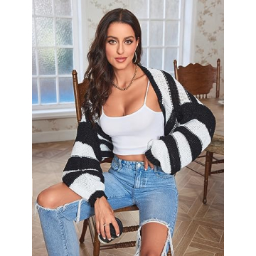 GORGLITTER Women's Color Block Striped Bolero Cardigan