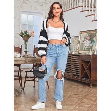 GORGLITTER Women's Color Block Striped Bolero Cardigan