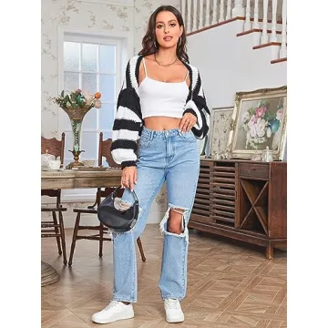 GORGLITTER Women's Color Block Striped Bolero Cardigan