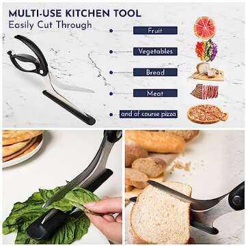 Loftern Pizza Scissors - Non-Stick Pizza Scissors with Firm Grip Base - Food Grade Stainless Steel Pizza Cutter - 5-in-1 Food Slicer & Pizza Server - Durable, Safe & Mess Free