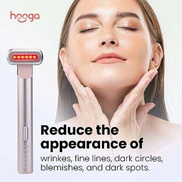Hooga Facial Wand, Red Light Therapy Wand for Face and Neck with Microcurrent, Heat, and Massage for Anti-Aging, Wrinkles, Beauty, Skin Care. USB Rechargeable.