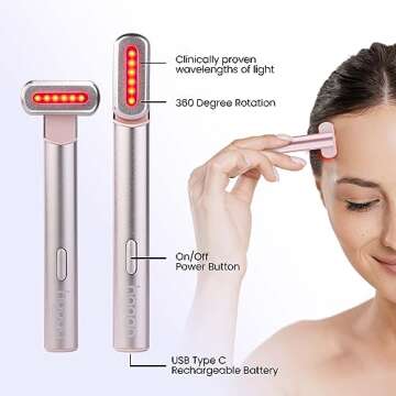 Hooga Facial Wand, Red Light Therapy Wand for Face and Neck with Microcurrent, Heat, and Massage for Anti-Aging, Wrinkles, Beauty, Skin Care. USB Rechargeable.