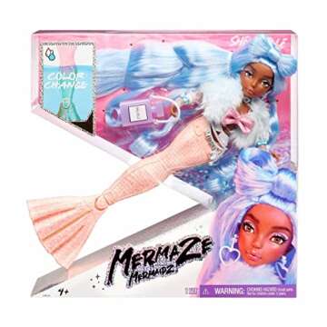 MERMAZE MERMAIDZ Color Change Shellnelle Mermaid Fashion Doll with Designer Outfit & Accessories, Stylish Hair & Sculpted Tail, Poseable, Multicolor, 580829