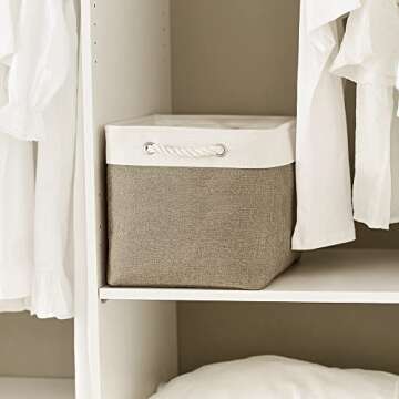 TcaFmac Organization and Storage Basket for Shelves - 16x12x12 inch Large 2 Pack Collapsible Storage Bins for Organization, Fabric Storage Cubes for Box Cloth Toy Books Kids (White & Khaki)