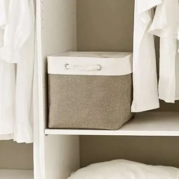 TcaFmac Organization and Storage Basket for Shelves - 16x12x12 inch Large 2 Pack Collapsible Storage Bins for Organization, Fabric Storage Cubes for Box Cloth Toy Books Kids (White & Khaki)