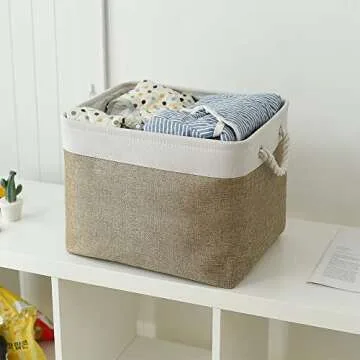 TcaFmac Organization and Storage Basket for Shelves - 16x12x12 inch Large 2 Pack Collapsible Storage Bins for Organization, Fabric Storage Cubes for Box Cloth Toy Books Kids (White & Khaki)