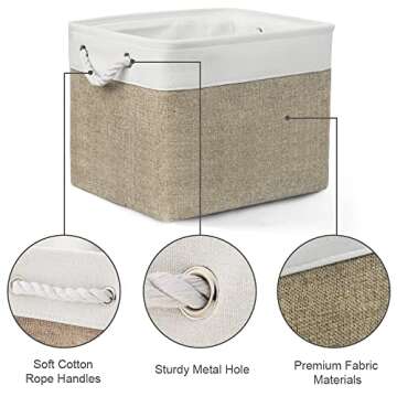 TcaFmac Organization and Storage Basket for Shelves - 16x12x12 inch Large 2 Pack Collapsible Storage Bins for Organization, Fabric Storage Cubes for Box Cloth Toy Books Kids (White & Khaki)