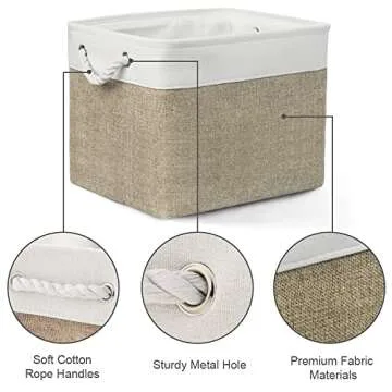 TcaFmac Organization and Storage Basket for Shelves - 16x12x12 inch Large 2 Pack Collapsible Storage Bins for Organization, Fabric Storage Cubes for Box Cloth Toy Books Kids (White & Khaki)